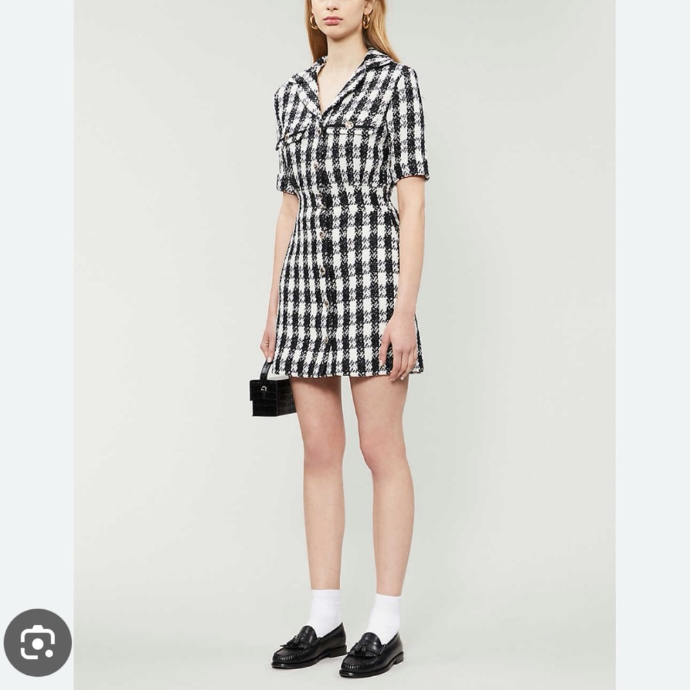 Maje Black and White Check Tweed Mini Dress - Picture 2 of 15